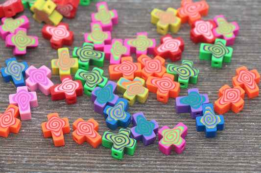 Multicolor Cross Polymer Clay Beads, Mix Cross ShapeClay Beads, Religious Beads, Jewelry Beads, Beads for Bracelet #169