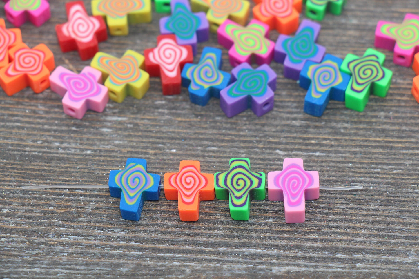 Multicolor Cross Polymer Clay Beads, Mix Cross ShapeClay Beads, Religious Beads, Jewelry Beads, Beads for Bracelet #169