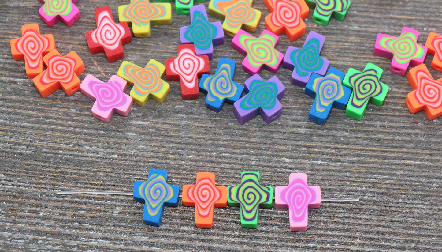 Multicolor Cross Polymer Clay Beads, Mix Cross ShapeClay Beads, Religious Beads, Jewelry Beads, Beads for Bracelet #169