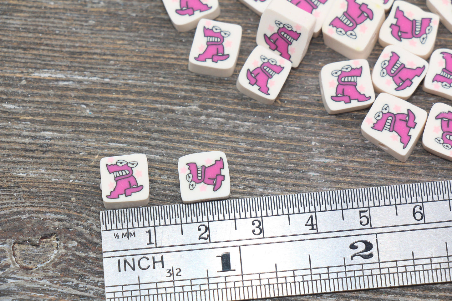 Kawaii Dinosaur Polymer Clay Beads, Dinosaur Square Shape Clay Beads, Jewelry Beads, Beads for Bracelet #173