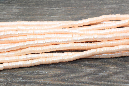 6mm Shimmer Light Peach Polymer Clay Disc Beads, Light Peach Heishi Beads, African Disc Beads, Vinyl Heishi, 16 inch Strand #431