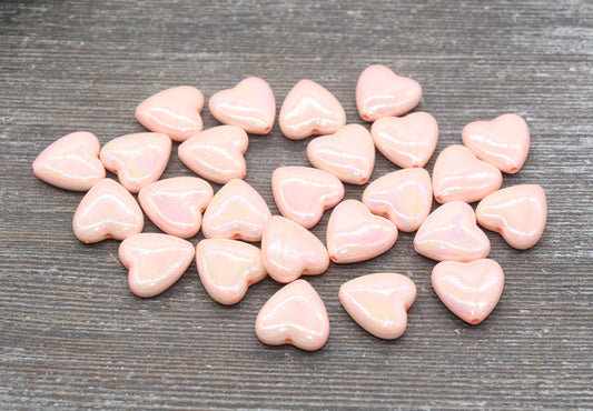 Iridescent Heart Beads, AB Peach Heart Beads, Heart Chunky Acrylic Beads, Large Heart Shape Beads, Bracelet Making Jewelry Finding #2634