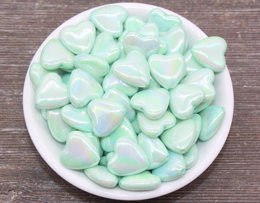 Iridescent Heart Beads, AB Mint Green Heart Beads, Heart Chunky Acrylic Beads, Large Heart Shape Beads, Bracelet Making Jewelry Finding#2635