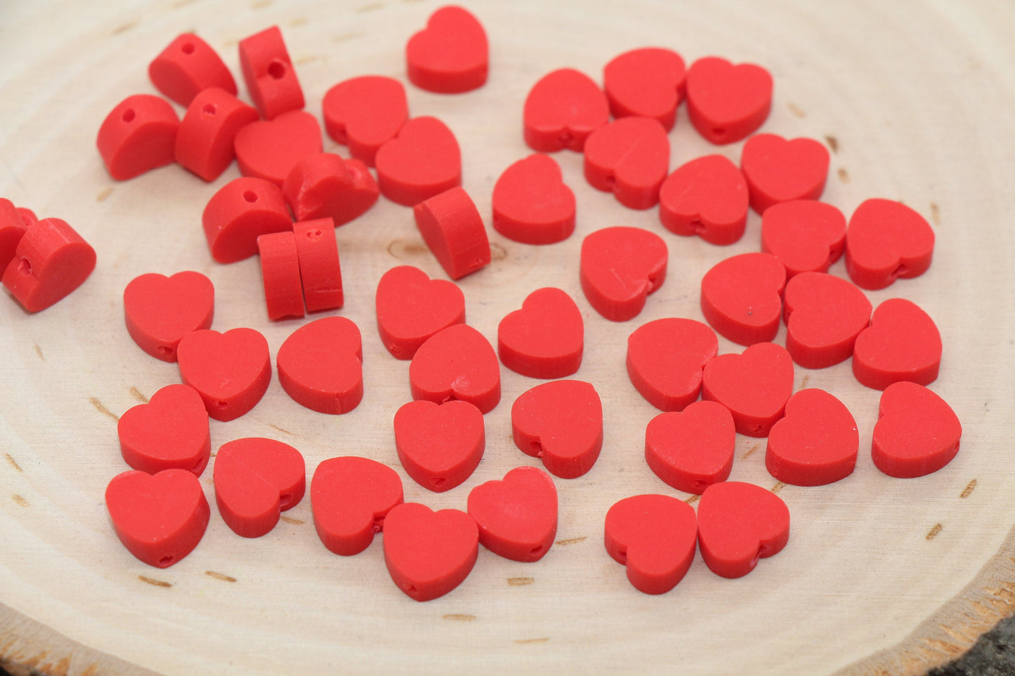 Red Heart Polymer Clay Beads, Valentines Day Heart Shape Clay Round Beads, Loose Beads, Jewelry Beads, Beads for Bracelet #181