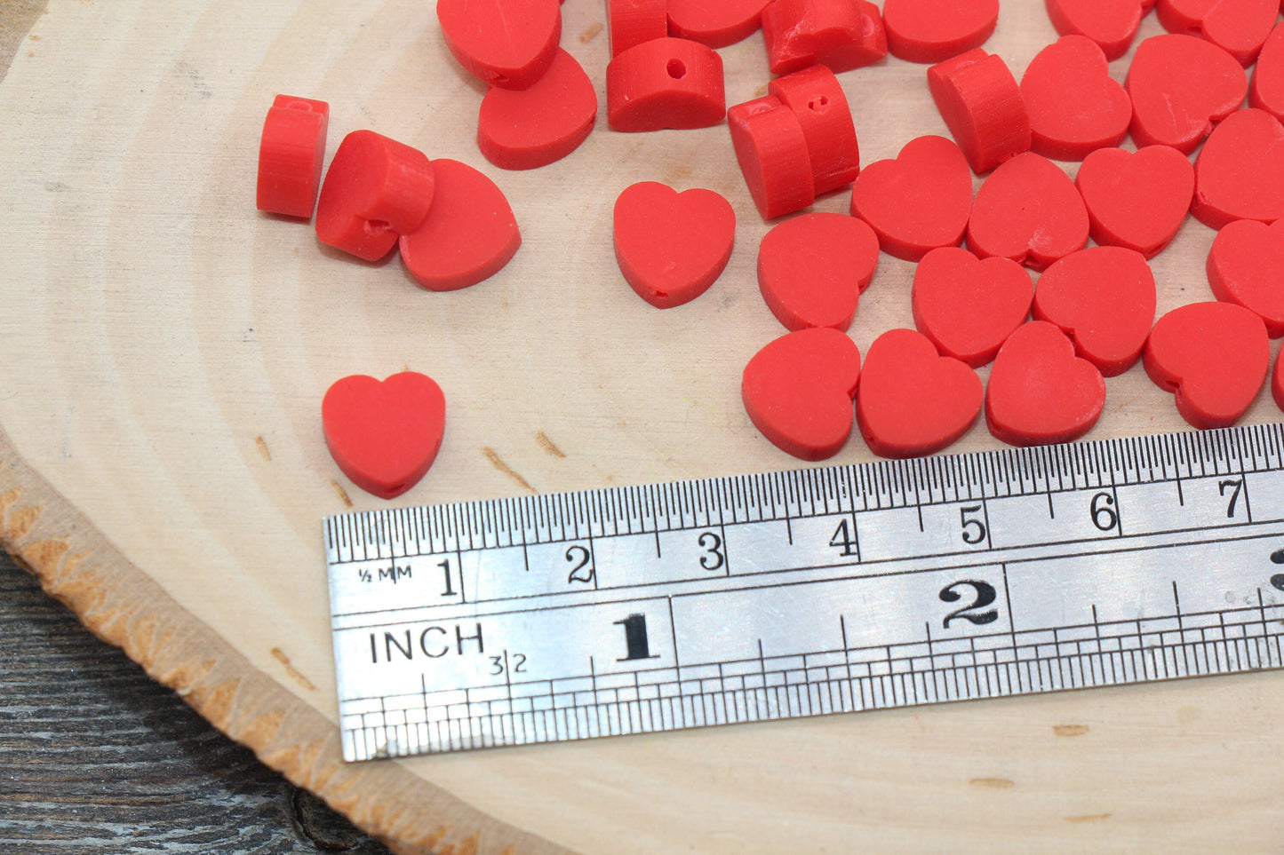 Red Heart Polymer Clay Beads, Valentines Day Heart Shape Clay Round Beads, Loose Beads, Jewelry Beads, Beads for Bracelet #181