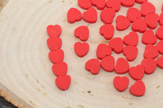 Red Heart Polymer Clay Beads, Valentines Day Heart Shape Clay Round Beads, Loose Beads, Jewelry Beads, Beads for Bracelet #181