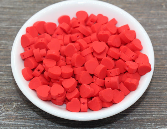 Red Heart Polymer Clay Beads, Valentines Day Heart Shape Clay Round Beads, Loose Beads, Jewelry Beads, Beads for Bracelet #181
