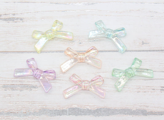 Iridescent Acrylic Bow Beads, AB Rainbow Translucent Bow Beads, Vertical Hole Bow Beads, Chunky Bubblegum Beads, Jewelry Beads #2642