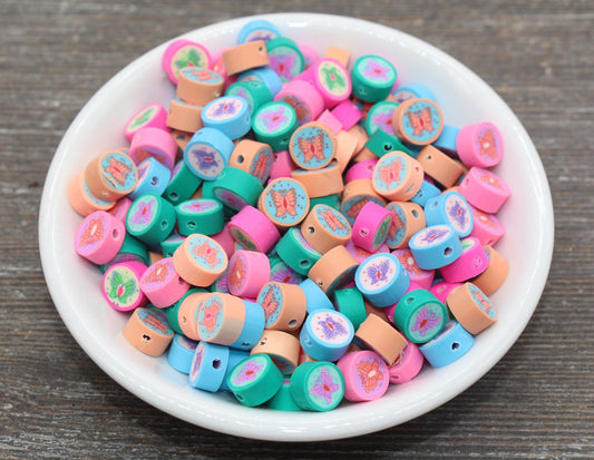 Butterfly Polymer Clay Beads, Assort Butterfly Round Clay Beads, Kawaii Butterflies Beads, Jewelry Beads #188