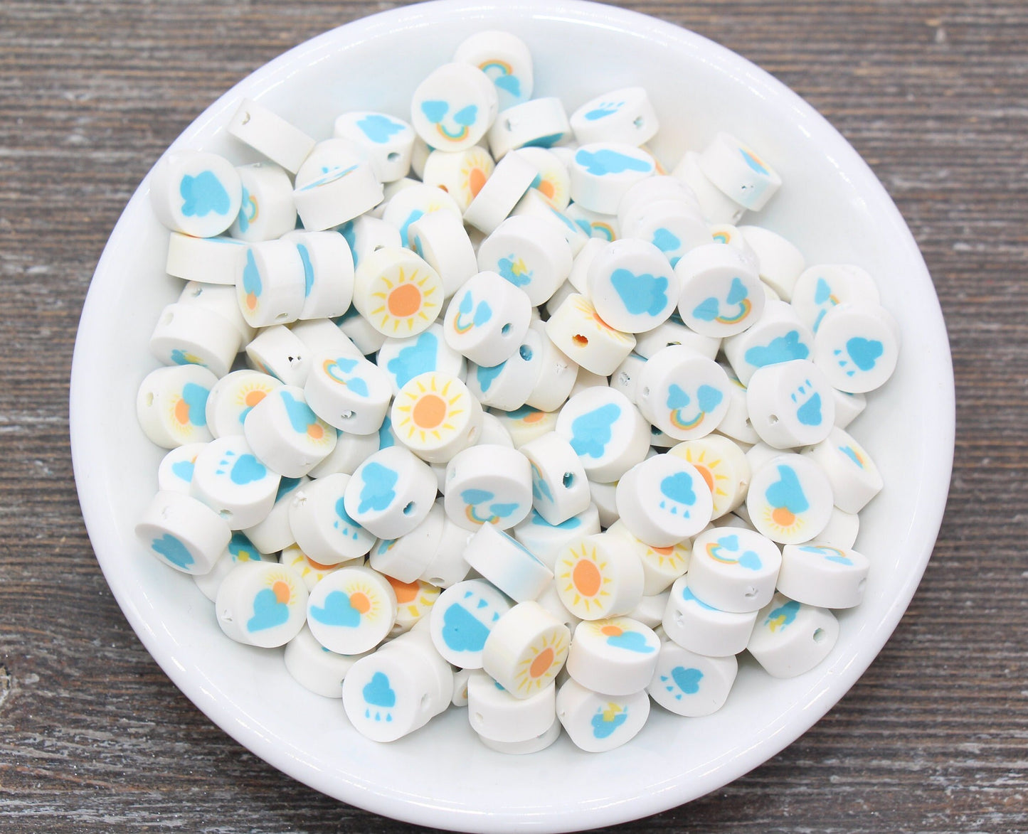 Sun, Rain, Cloud, Rainbow Polymer Clay Beads, Assorted Weather Symbol Clay Beads, Jewelry Beads #192