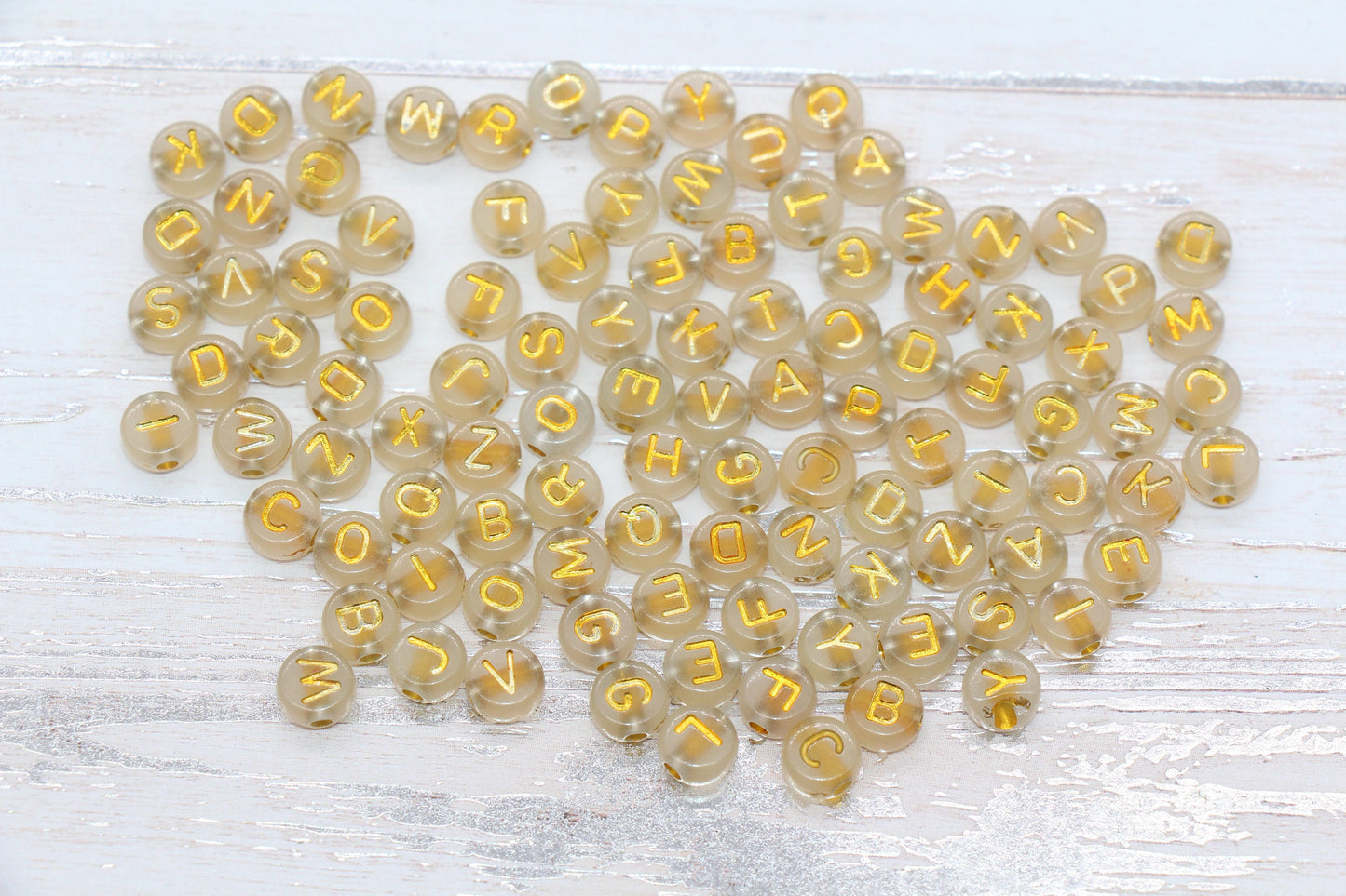 Glow in Dark Gold Alphabet Letter Beads, Acrylic Glowing Bead with Gold Letters, Name Initial Beads, Bracelet Beads, Size 7mm #312