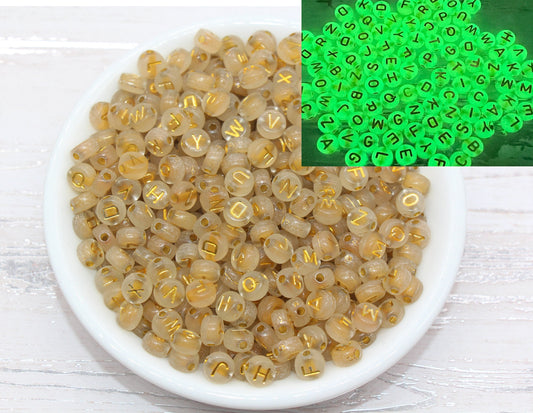 7mm Glow in the Dark Gold Acrylic Letter Beads
