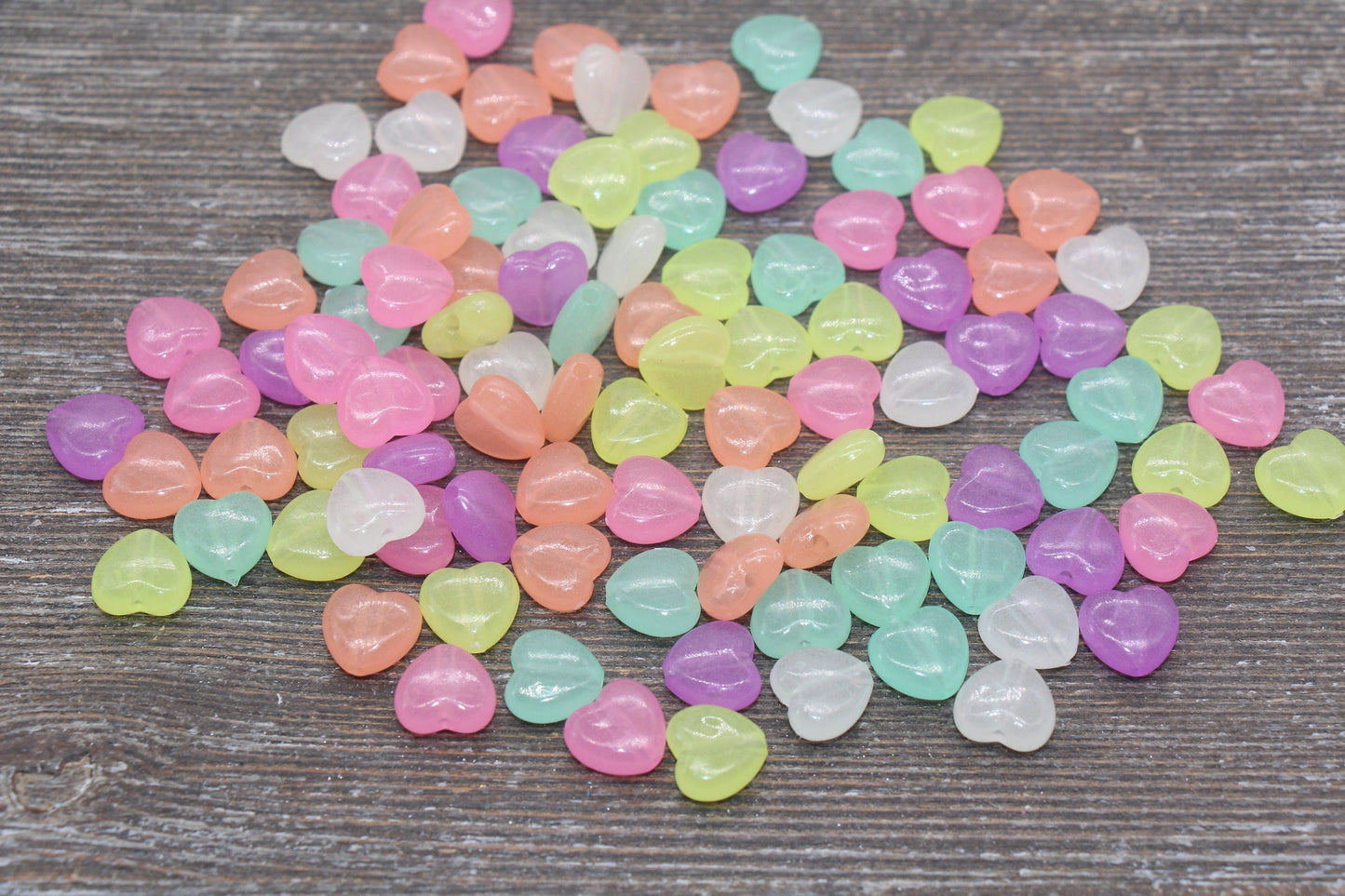 Glow in Dark Heart Beads, Multicolored Glowing Heart Shape Beads, Assort Heart Bracelet Beads, Jewelry Making, Size 7mm #314