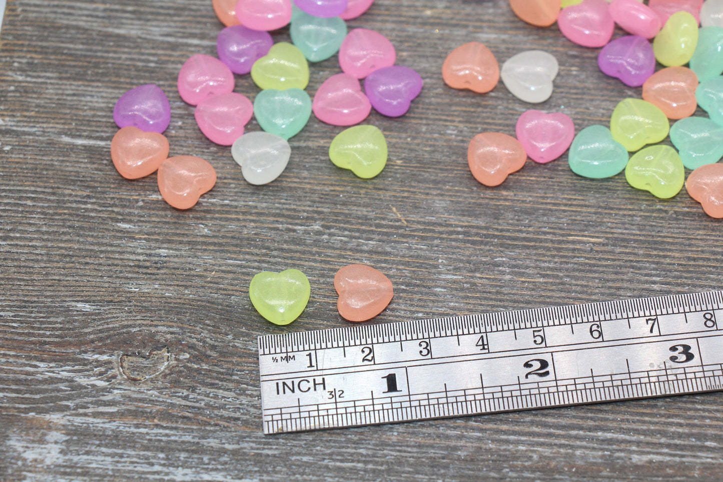 Glow in Dark Heart Beads, Multicolored Glowing Heart Shape Beads, Assort Heart Bracelet Beads, Jewelry Making, Size 7mm #314