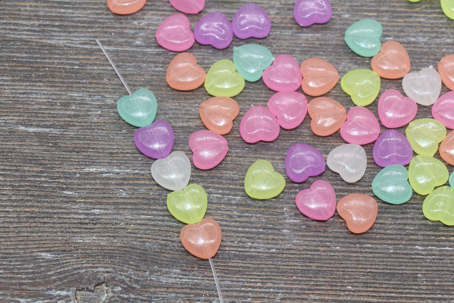 Glow in Dark Heart Beads, Multicolored Glowing Heart Shape Beads, Assort Heart Bracelet Beads, Jewelry Making, Size 7mm #314