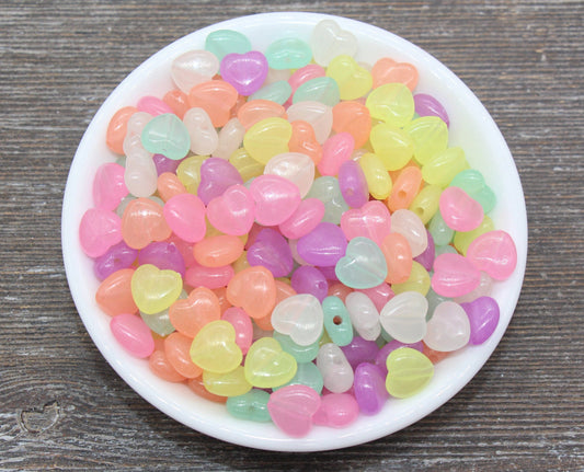 Glow in Dark Heart Beads, Multicolored Glowing Heart Shape Beads, Assort Heart Bracelet Beads, Jewelry Making, Size 7mm #314