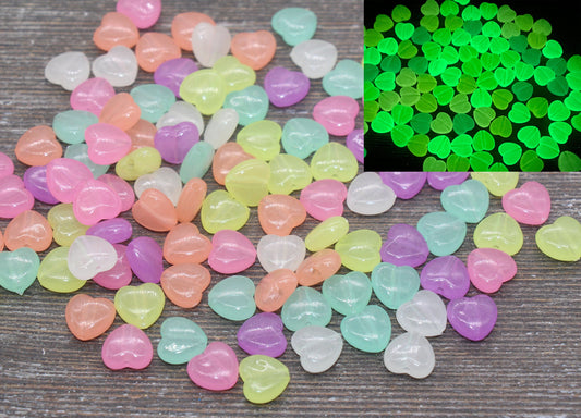Glow in Dark Heart Beads, Multicolored Glowing Heart Shape Beads, Assort Heart Bracelet Beads, Jewelry Making, Size 7mm #314