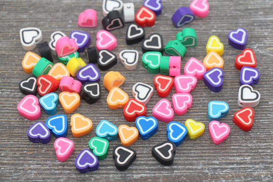 Multicolored Heart Polymer Clay Beads, Assorted Heart Shape Clay Round Beads, Loose Beads, Jewelry Beads, Beads for Bracelet #180