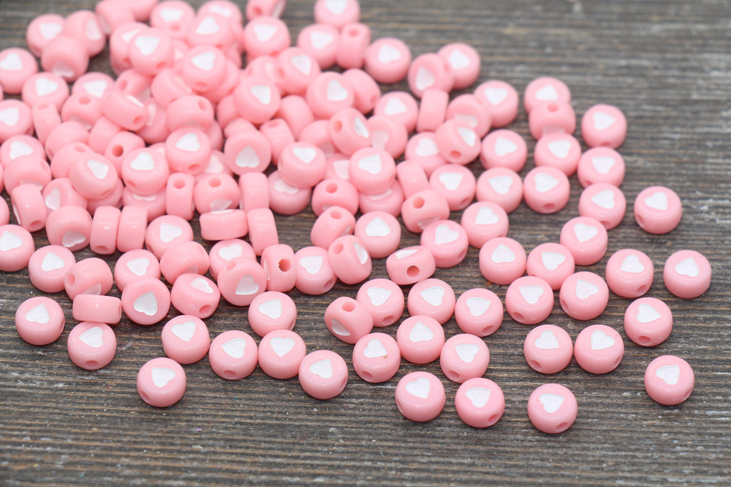 Pastel Pink Heart Beads, Acrylic Heart Beads, Plastic Heart Beads, Acrylic Symbol Beads, Pink Heart Bracelet Beads, Size 7mm #347