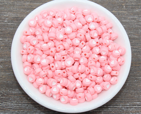 Pastel Pink Heart Beads, Acrylic Heart Beads, Plastic Heart Beads, Acrylic Symbol Beads, Pink Heart Bracelet Beads, Size 7mm #347