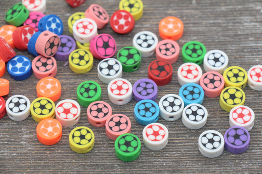 Soccer Ball Polymer Clay Beads, Assort Soccer Beads, Kawaii Soccer Clay Beads, Sport Beads, Jewelry Beads #186