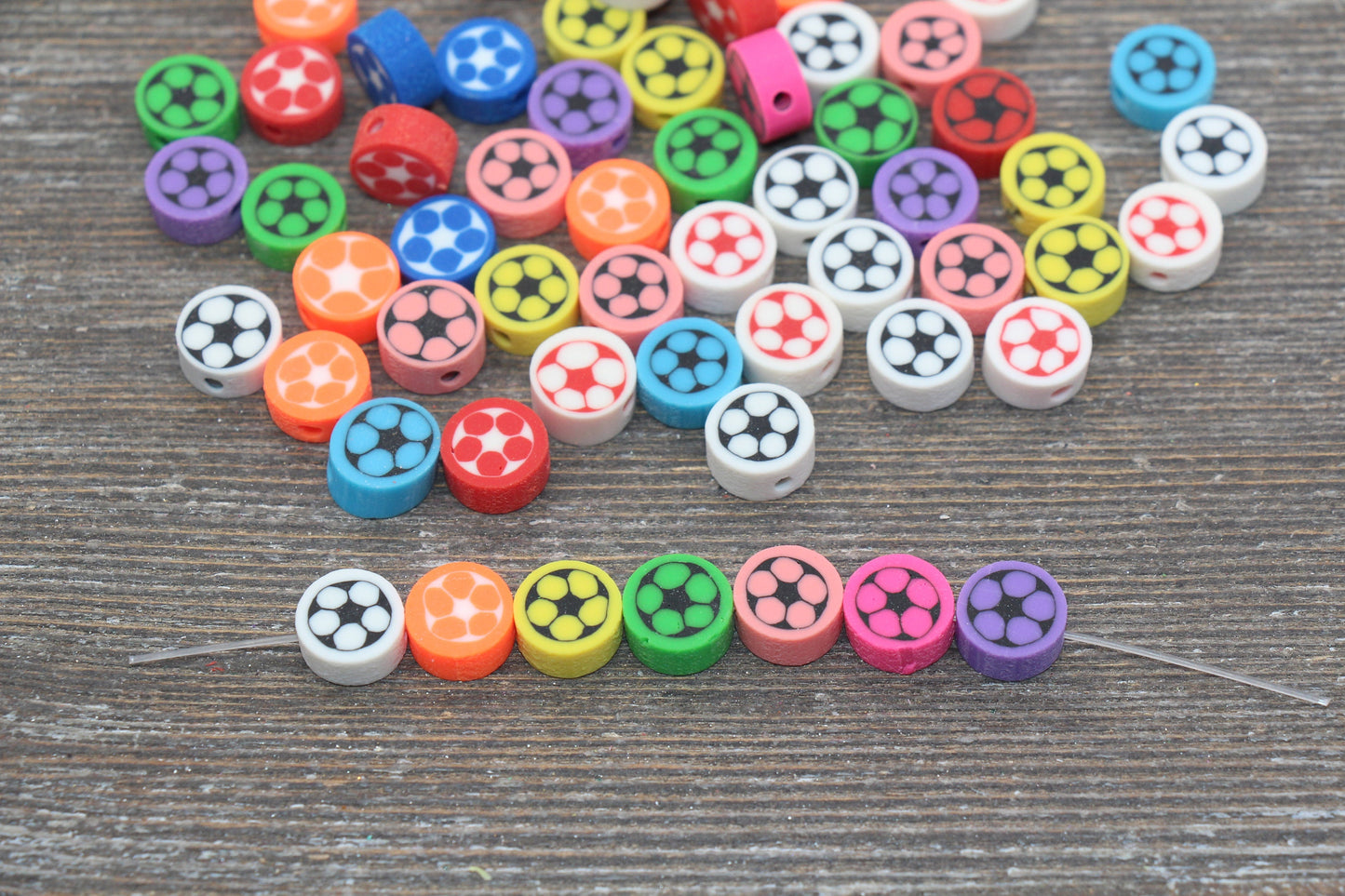 Soccer Ball Polymer Clay Beads, Assort Soccer Beads, Kawaii Soccer Clay Beads, Sport Beads, Jewelry Beads #186