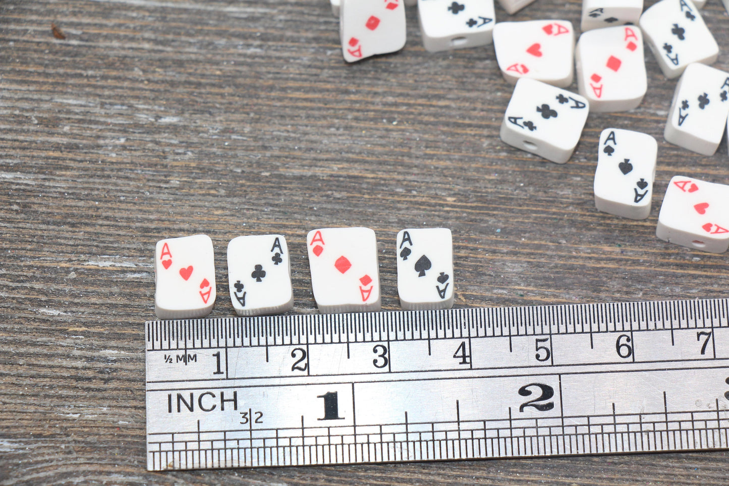 Ace Playing Card Polymer Clay Beads, Ace of Heart Clay Beads, Kawaii Poker Player Beads, Jewelry Beads #189