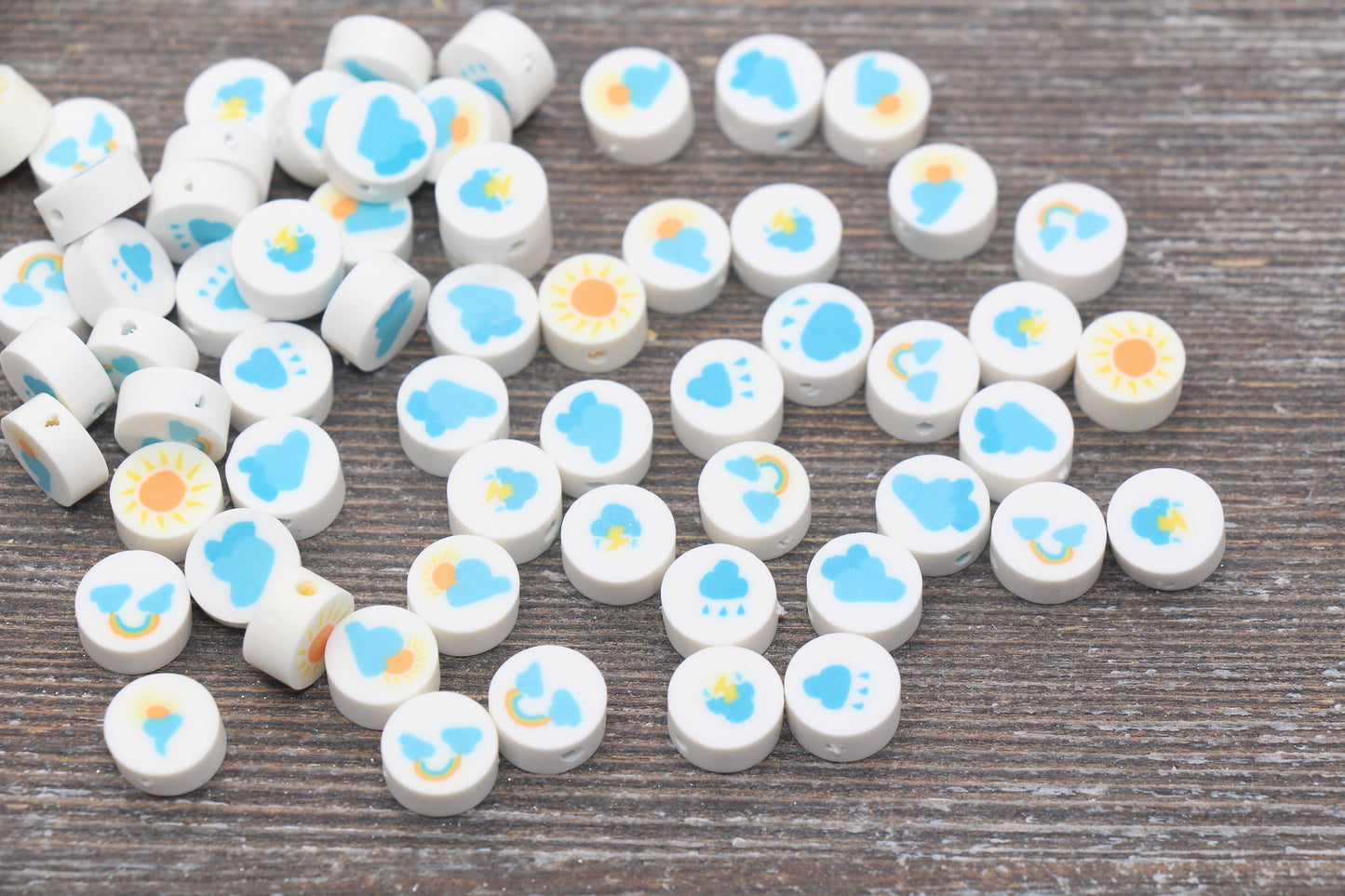 Sun, Rain, Cloud, Rainbow Polymer Clay Beads, Assorted Weather Symbol Clay Beads, Jewelry Beads #192