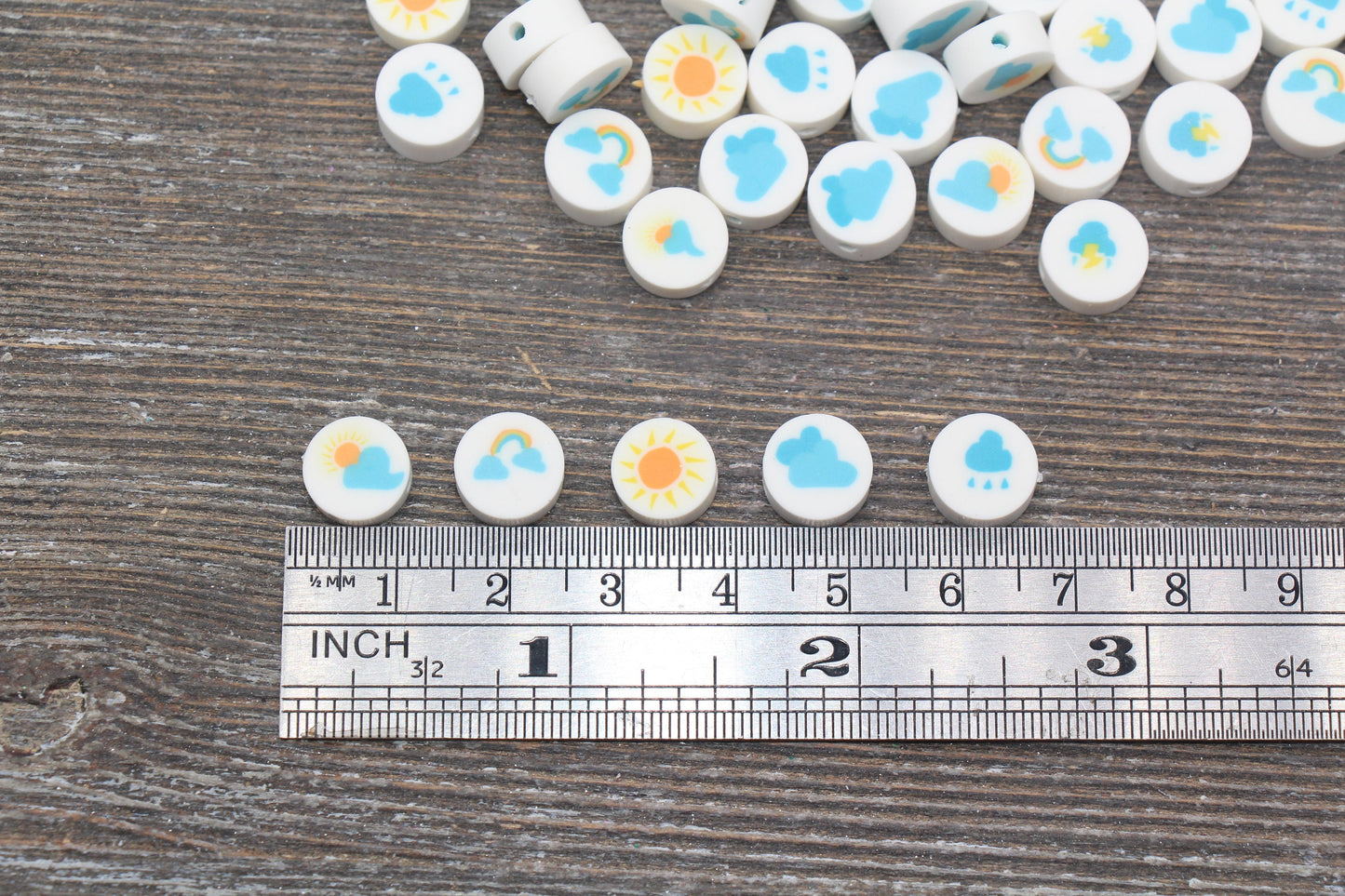 Sun, Rain, Cloud, Rainbow Polymer Clay Beads, Assorted Weather Symbol Clay Beads, Jewelry Beads #192