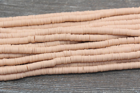 6mm Dusty Peach Heishi Beads, Peach Polymer Clay Disc Beads, African Disc Beads, Vinyl Heishi, 16 inch Strand #306