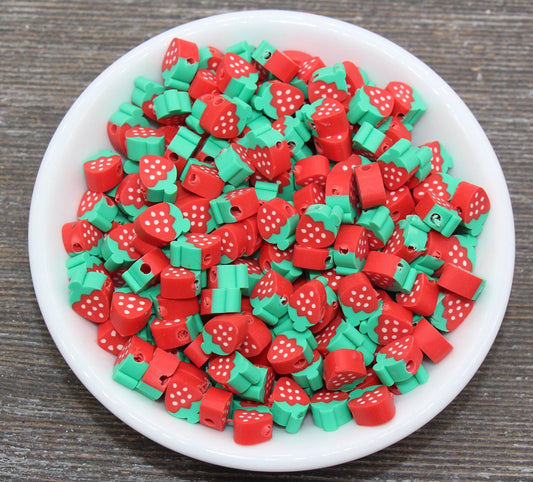 Red Strawberry Polymer Clay Beads, Fruit Cane Beads, Whole Strawberry Clay Beads, Fruit Clay Beads, Jewelry Beads, Beads for Bracelet #11