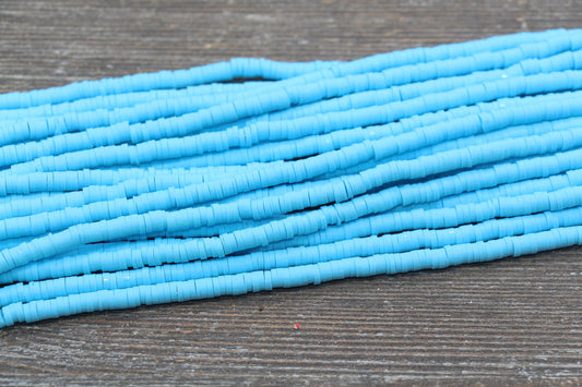 4mm Baby Blue Heishi Beads, Polymer Clay Disc Beads, African Disc Beads, Vinyl Heishi, 16 inch Strand #144