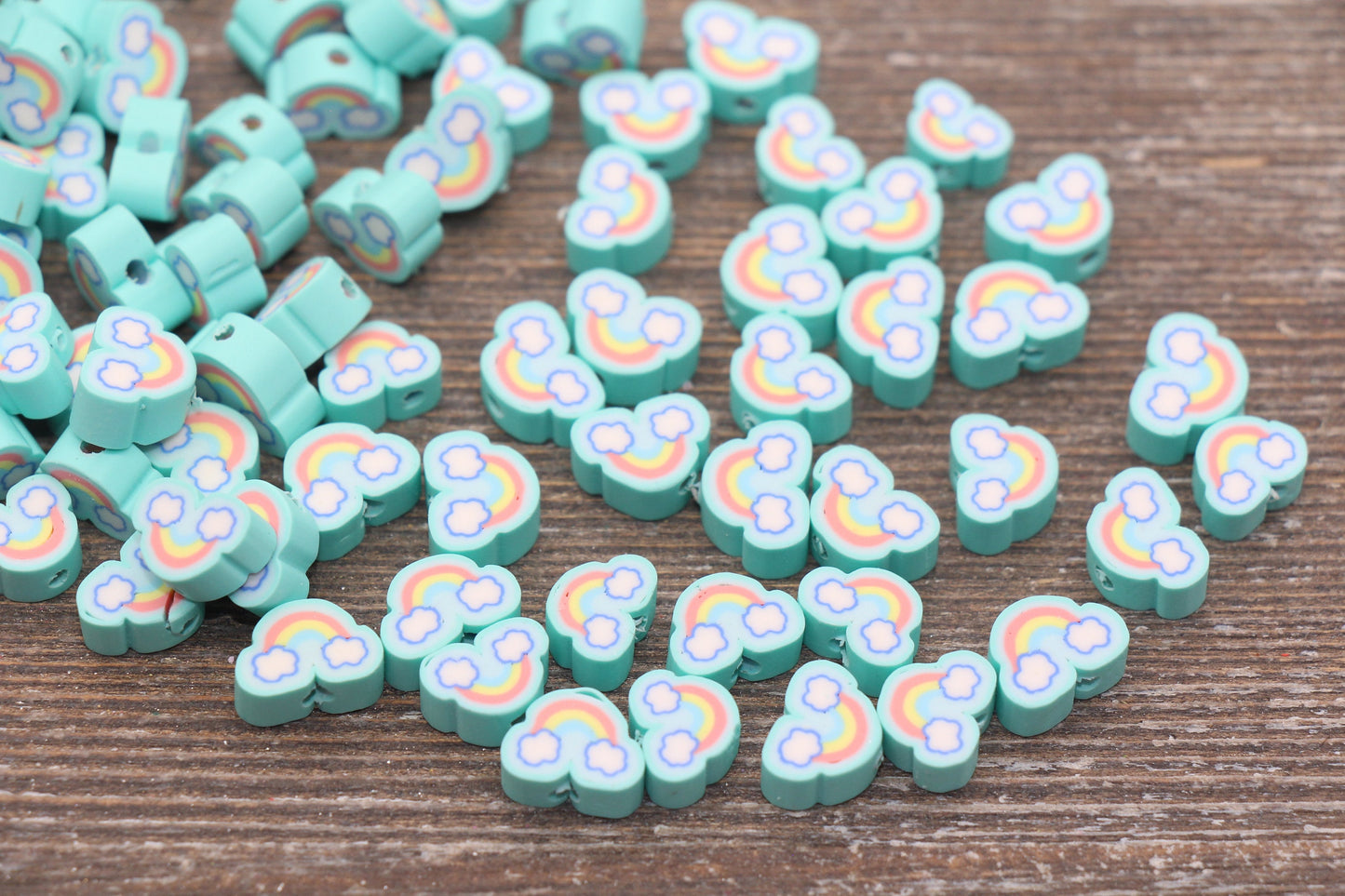 Rainbow and Cloud Polymer Clay Beads, Rainbow Cane Beads, Cloud Cane Beads, Fimo Cane Beads, Jewelry Beads, Beads for Bracelet #202