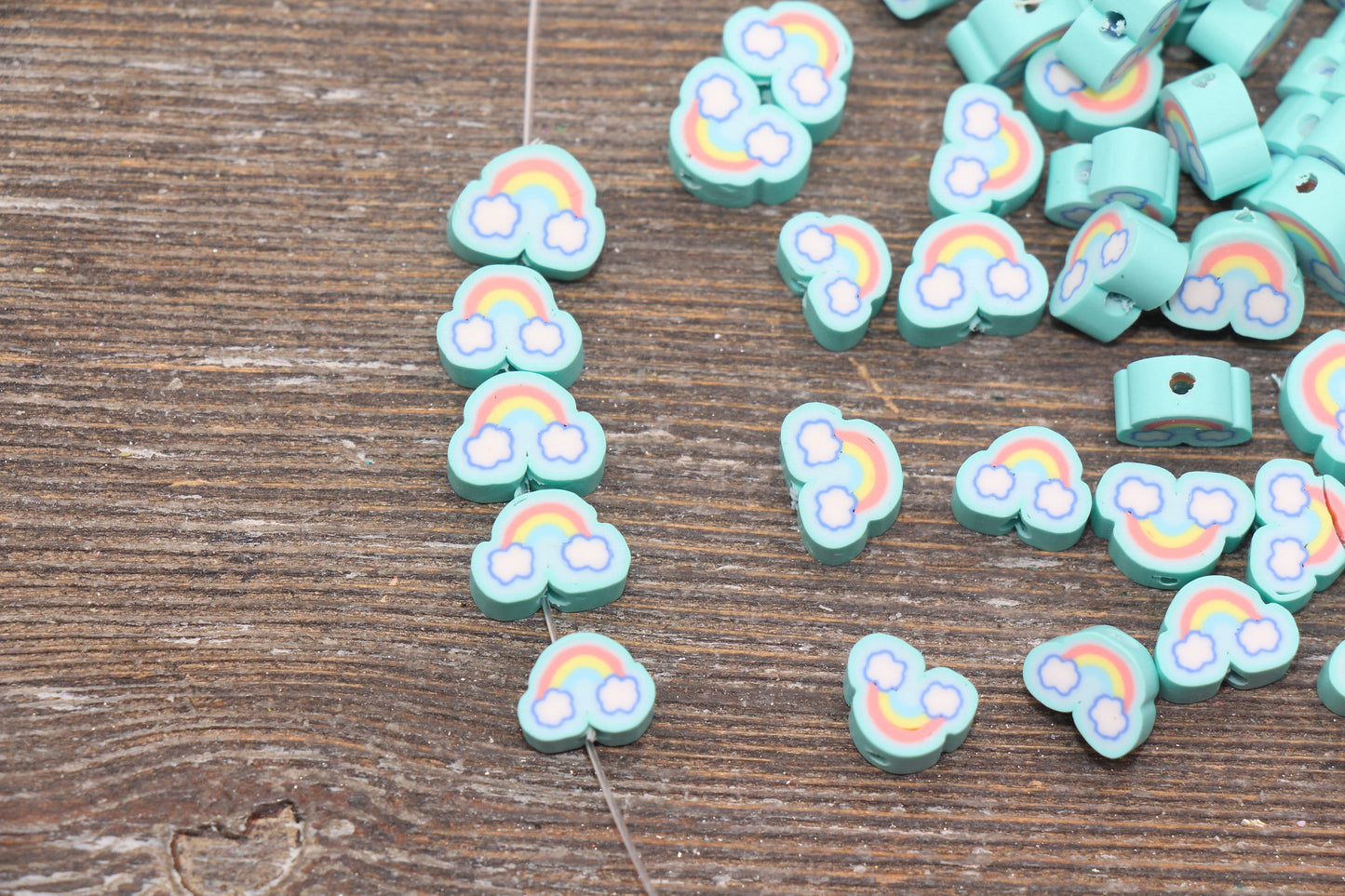 Rainbow and Cloud Polymer Clay Beads, Rainbow Cane Beads, Cloud Cane Beads, Fimo Cane Beads, Jewelry Beads, Beads for Bracelet #202