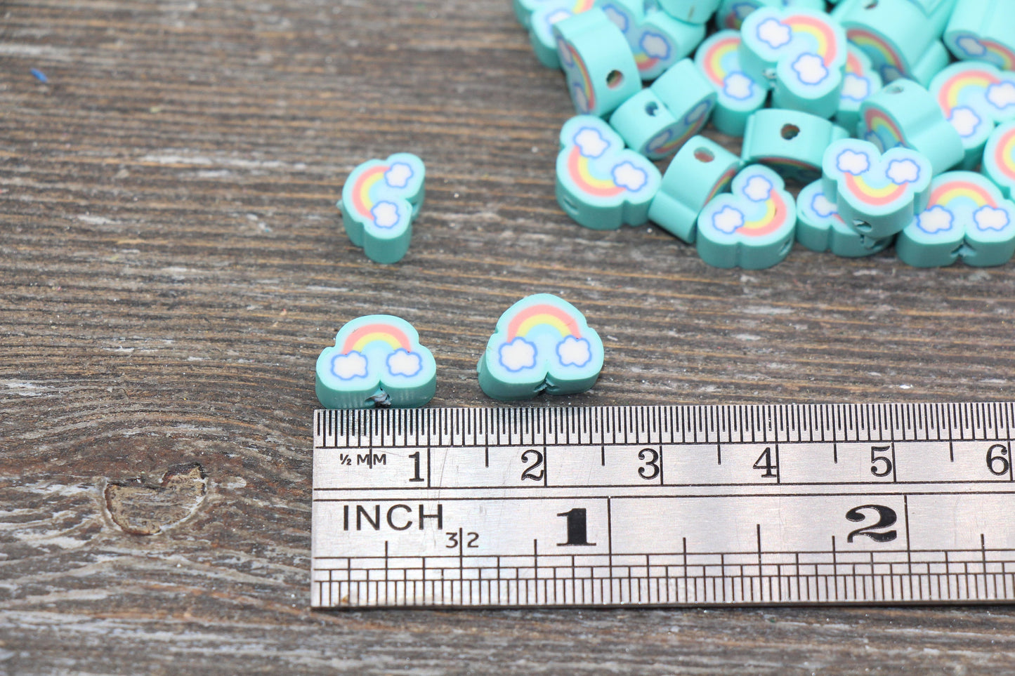 Rainbow and Cloud Polymer Clay Beads, Rainbow Cane Beads, Cloud Cane Beads, Fimo Cane Beads, Jewelry Beads, Beads for Bracelet #202
