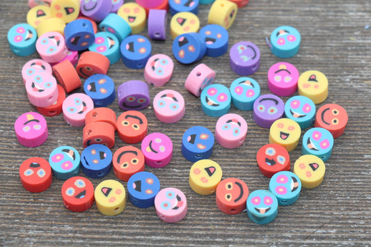 Emoji Polymer Clay Beads, Emoji Fimo Cane Beads, Assorted Emoji Beads, Smiley Face Beads, Facial Expression Beads #210