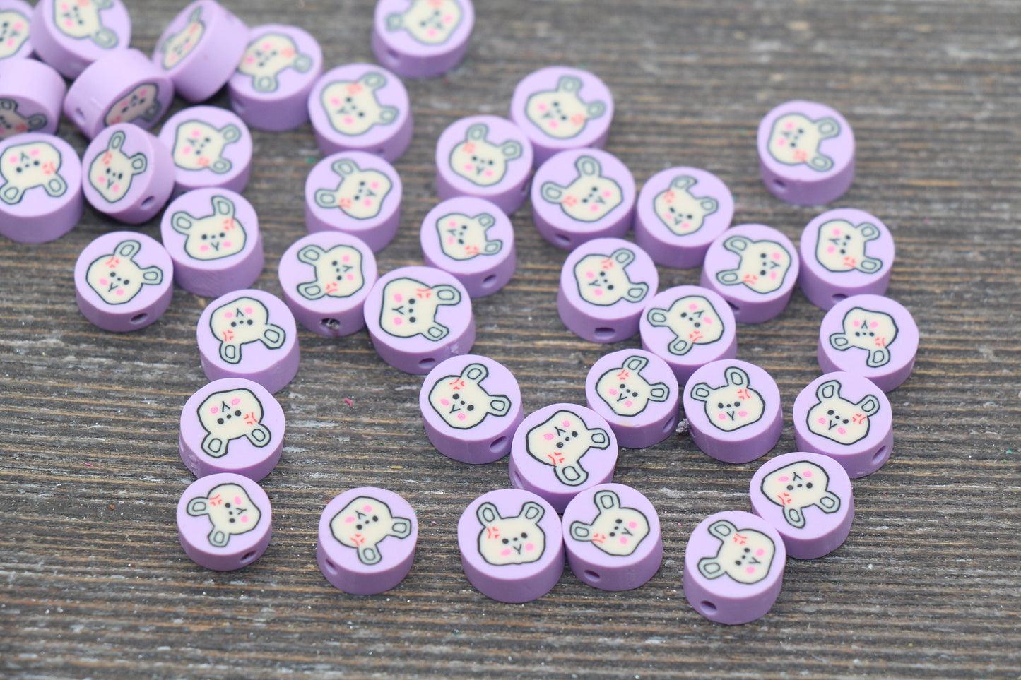 Kawaii Bunny Polymer Clay Beads, Lavender Bunny Clay Beads, Bunny Clay Loose Beads, Jewelry Beading Supplies, Clay Beads #208