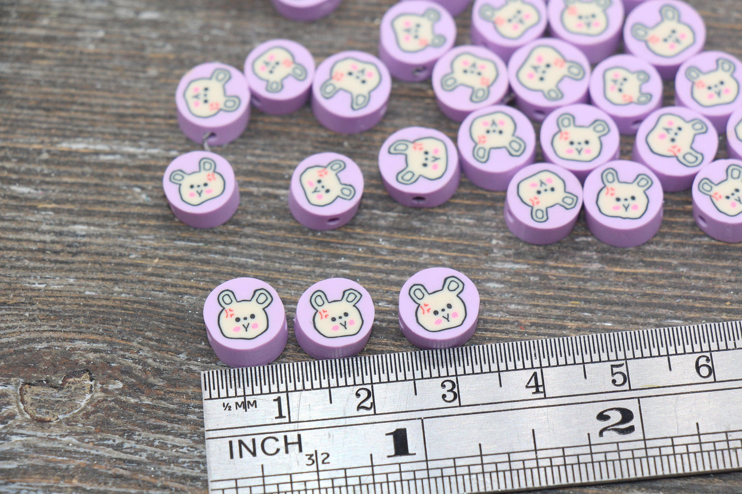 Kawaii Bunny Polymer Clay Beads, Lavender Bunny Clay Beads, Bunny Clay Loose Beads, Jewelry Beading Supplies, Clay Beads #208