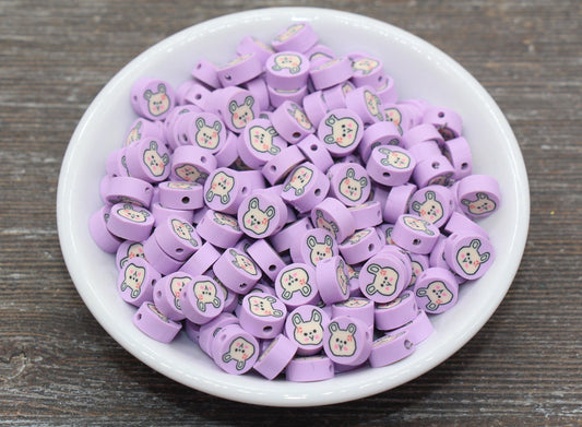 Kawaii Bunny Polymer Clay Beads, Lavender Bunny Clay Beads, Bunny Clay Loose Beads, Jewelry Beading Supplies, Clay Beads #208