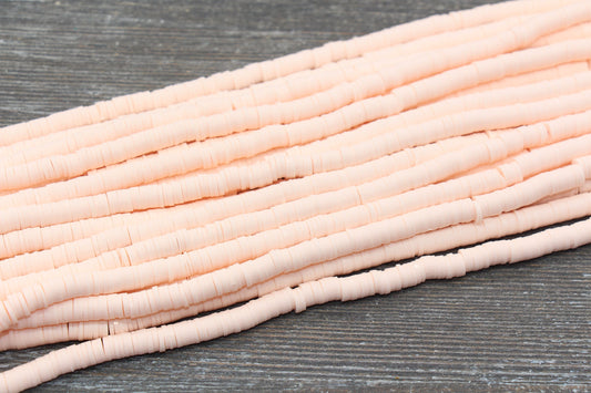 6mm Light Apricot Heishi Beads, Polymer Clay Disc Beads, African Disc Beads, Vinyl Heishi, 16 inch Strand #173