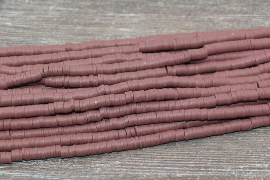 6mm Espresso Brown Heishi Beads, Polymer Clay Disc Beads, African Disc Beads, Vinyl Heishi, 16 inch Strand #425