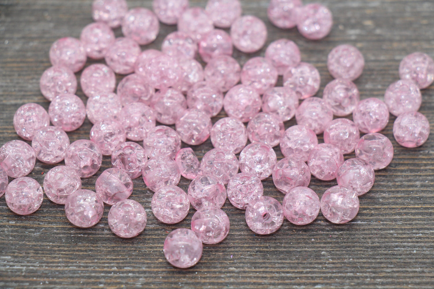 8mm Pink Crackle Gumball Beads, Acrylic Crackle Loose Beads, Bubblegum Beads, Chunky Beads, Smooth Round Plastic Beads #1532