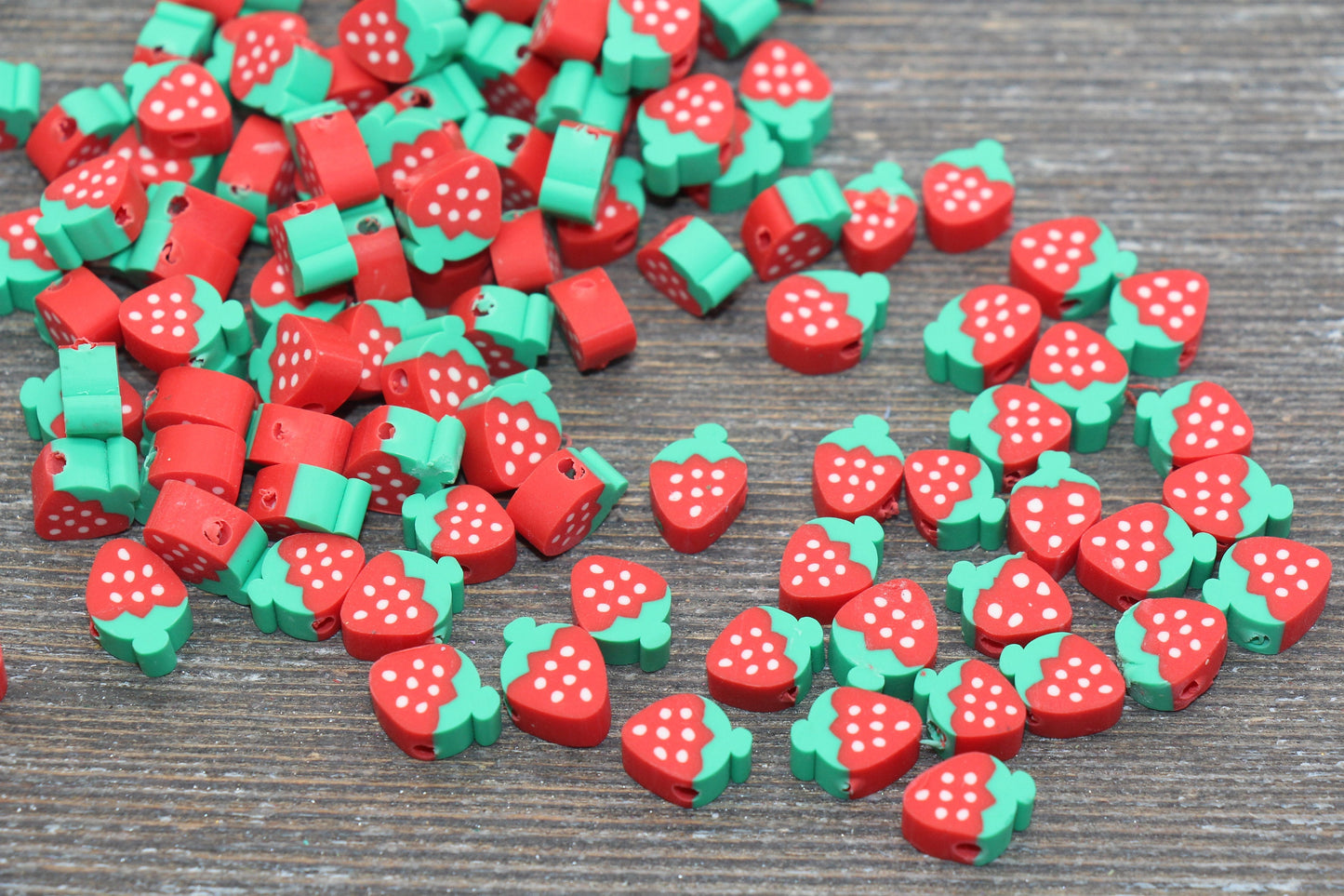 Red Strawberry Polymer Clay Beads, Fruit Cane Beads, Whole Strawberry Clay Beads, Fruit Clay Beads, Jewelry Beads, Beads for Bracelet #11