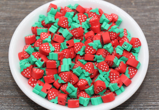 Red Strawberry Polymer Clay Beads, Fruit Cane Beads, Whole Strawberry Clay Beads, Fruit Clay Beads, Jewelry Beads, Beads for Bracelet #11