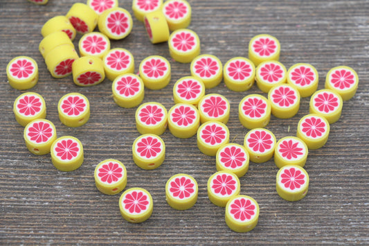 Grapefruit Polymer Clay Beads, Citrus Fruit Beads, Round Citrus Clay Beads, Grapefruit Clay Beads, Bracelet Jewelry Beads #196