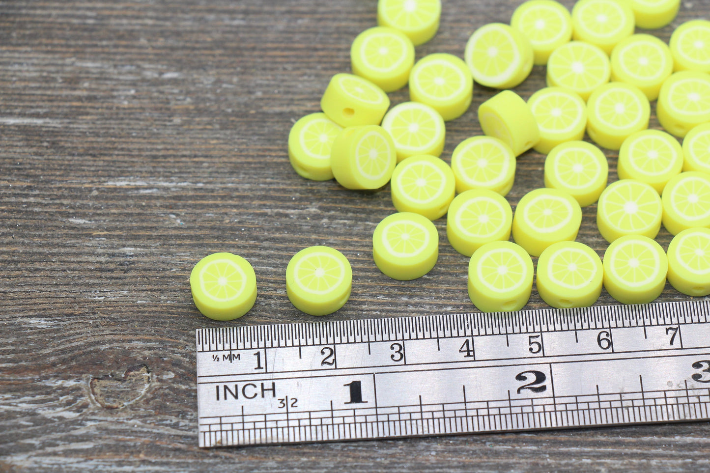 Lemon Polymer Clay Beads, Yellow Citrus Fruit Beads, Round Citrus Clay Beads, Lemon Clay Beads, Bracelet Jewelry Beads #197