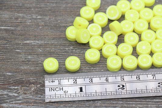 Lemon Polymer Clay Beads, Yellow Citrus Fruit Beads, Round Citrus Clay Beads, Lemon Clay Beads, Bracelet Jewelry Beads #197