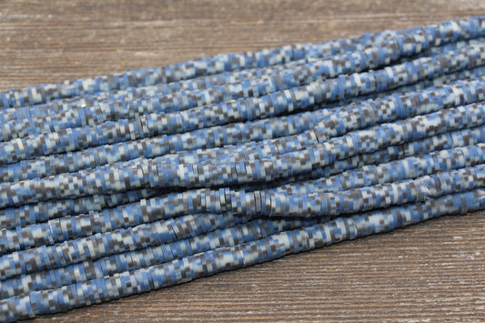 6mm Blue Speckled Heishi Beads, Blue Speckled Polymer Clay Disc Beads, African Disc Beads, Vinyl Heishi, 16 inch Strand #435