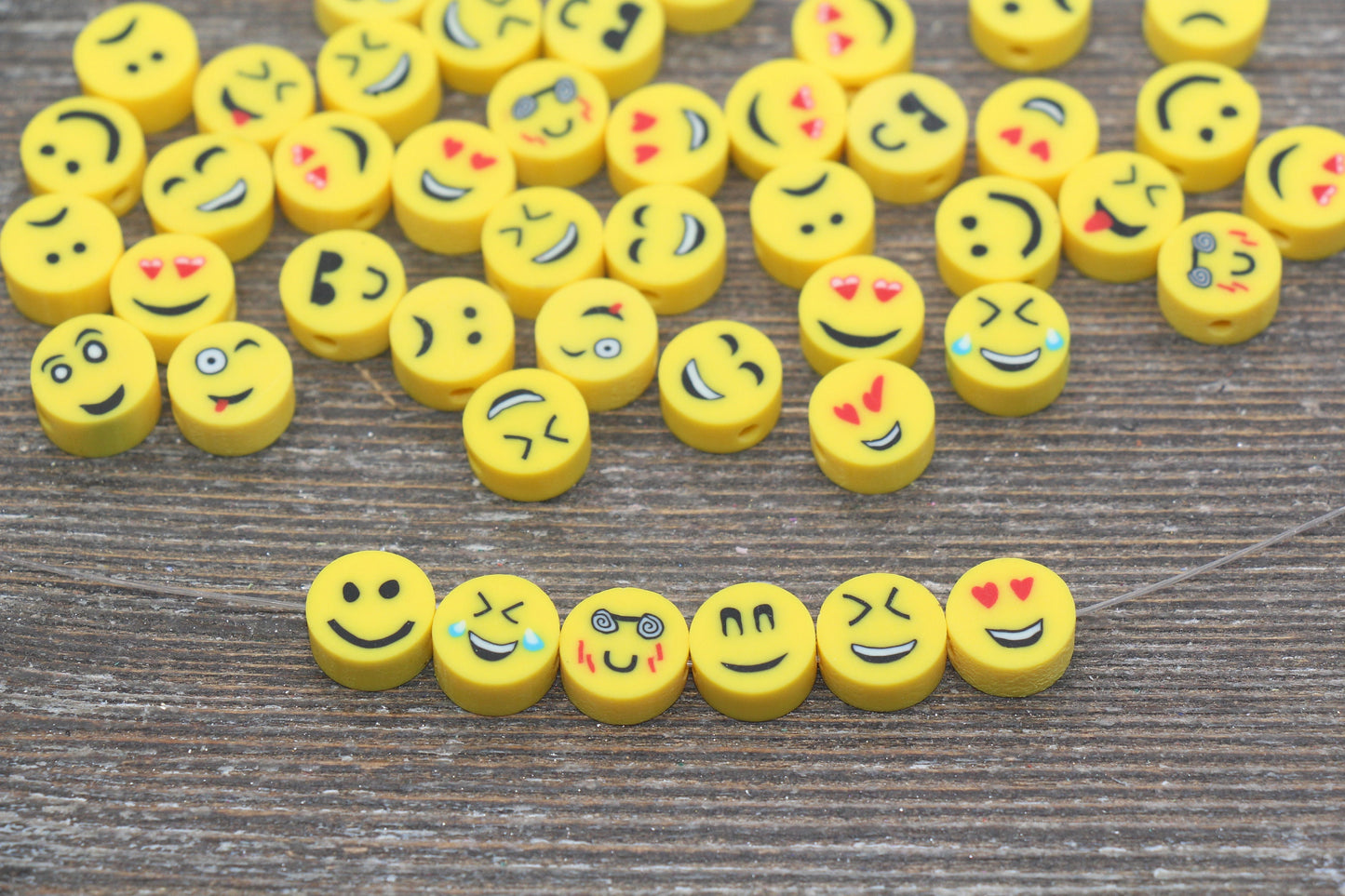 Emoji Polymer Clay Beads, Yellow Emoji Fimo Cane Beads, Assorted Emoji Beads, Smiley Face Beads, Facial Expression Beads #216
