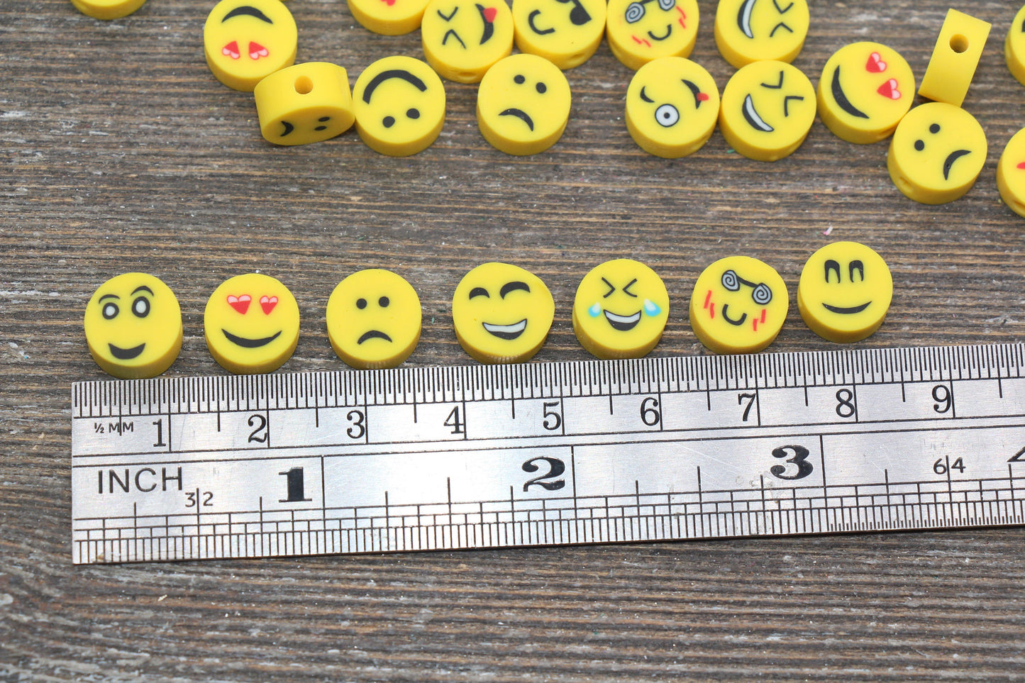 Emoji Polymer Clay Beads, Yellow Emoji Fimo Cane Beads, Assorted Emoji Beads, Smiley Face Beads, Facial Expression Beads #216
